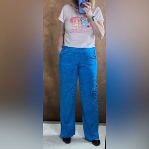 Zara Electric Blue Animal-Texture Wide Leg Pants